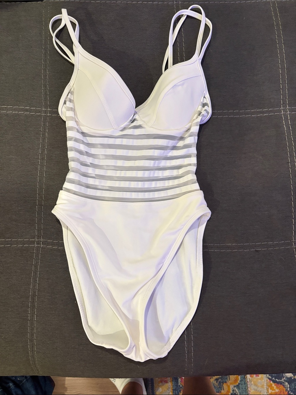 Anne Cole White and Light Gray Striped One-Piece Swimsuit